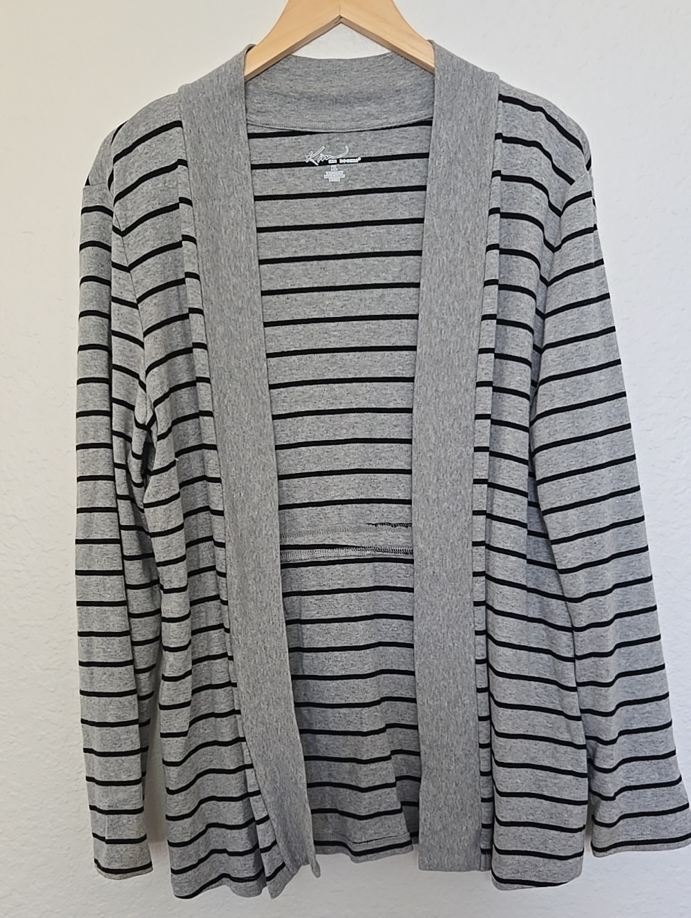 Kim Rogers Gray and Black Striped Open-Front Cardigan